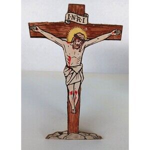 Crucifixion Jesus on Cross Stands Up Vintage 1950s Cardboard Paper